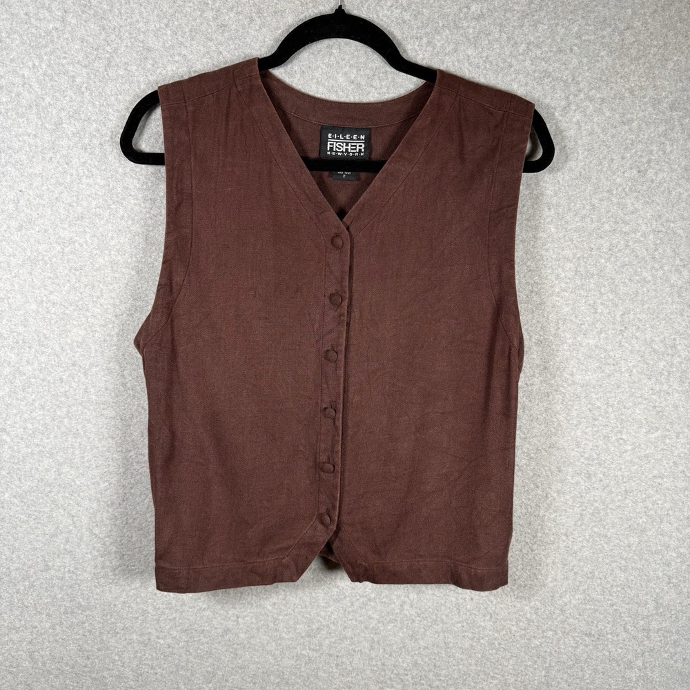 Eileen Fisher Silk Vest Womens 2 Brown Tie back Vintage 90s